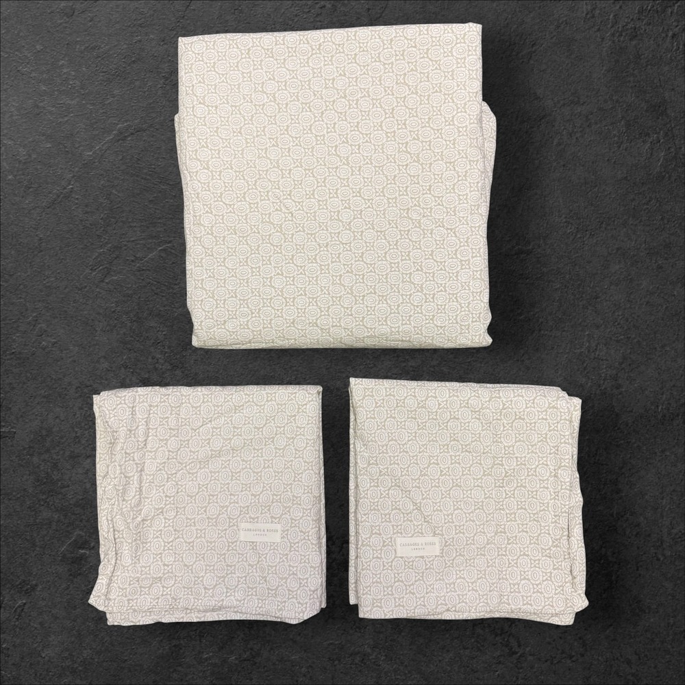 Cabbages & Roses London Sophie King Flat Sheet 2 King Shams Tan White Medallion